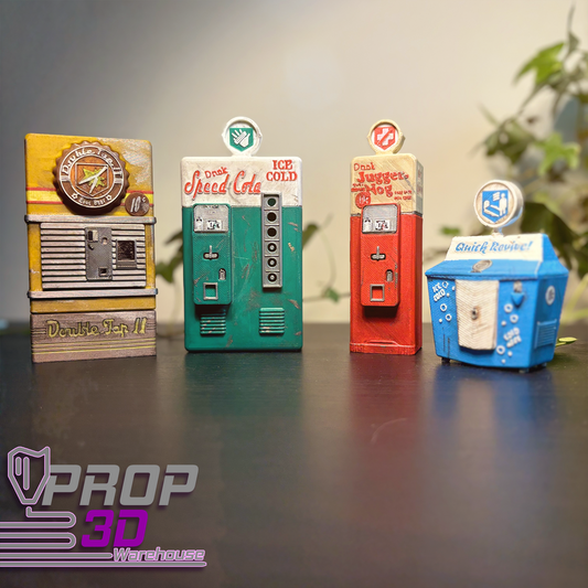 Miniature Perk Bundle (Weathered) - Juggernog - Quick Revive - Double Tap 2 - Speed Cola - Scale Model Parody Perk Machine, Zombies Inspired.